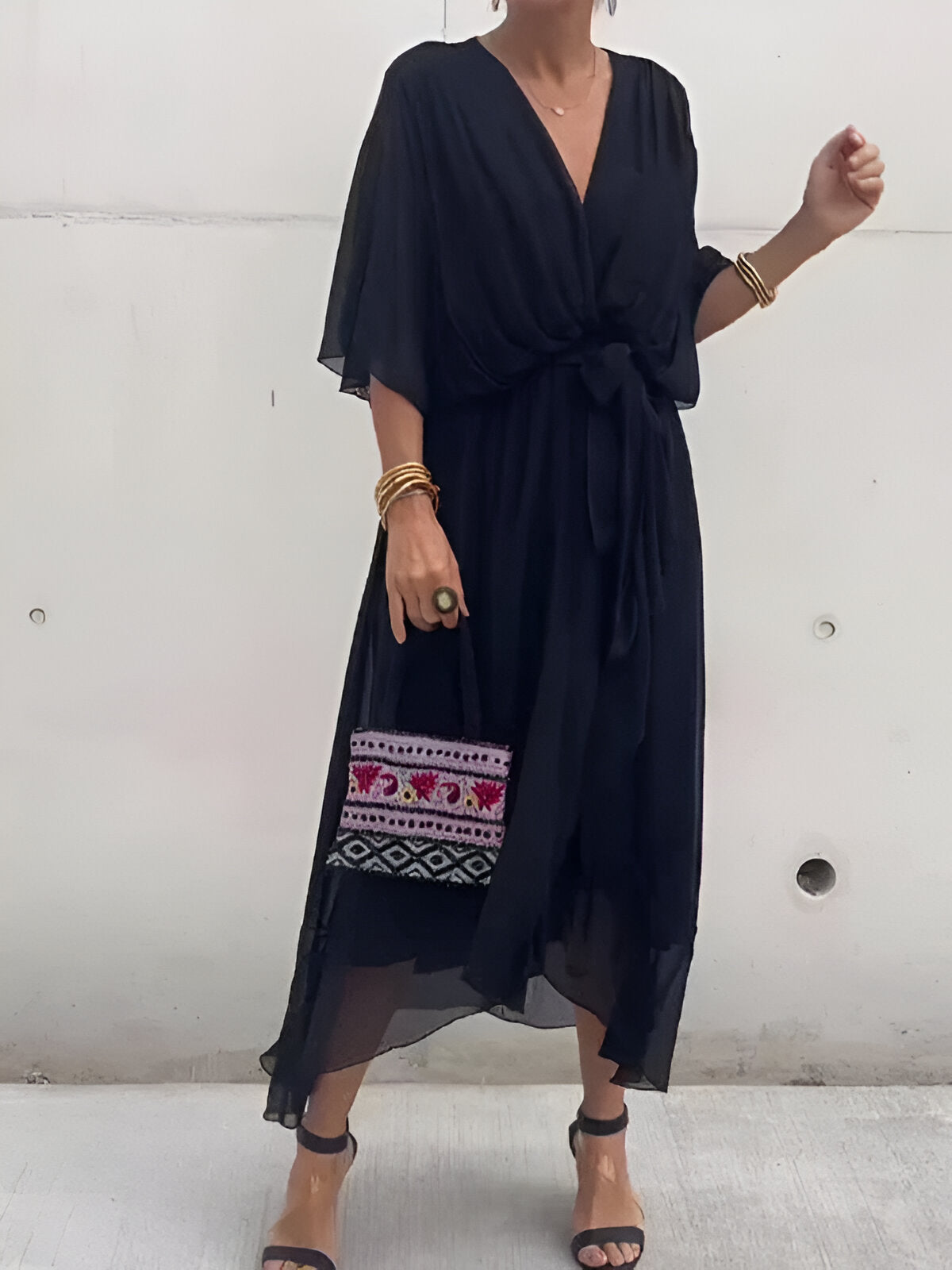 MONICA Chiffon Dress with V-Neck